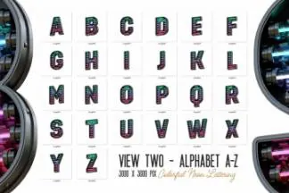 时尚高端绚丽霓虹灯效果的3D立体英文字体字母阿拉伯数字集合-2