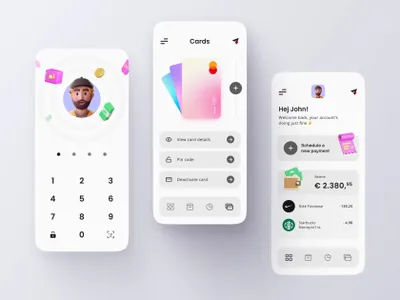用户中心银行卡密码界面移动APP概念程序界面UI素材免费分享 Fintech app