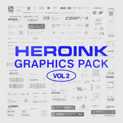 潮流赛博朋克科幻工业装饰图形品牌包装设计装饰素材合集 HEROINK GRAPHICS PACK V2