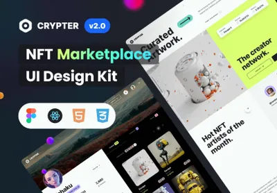 NFT数字交易市场区块链UI界面素材Web网站模板 Crypter V2 - NFT Marketplace UI Kit