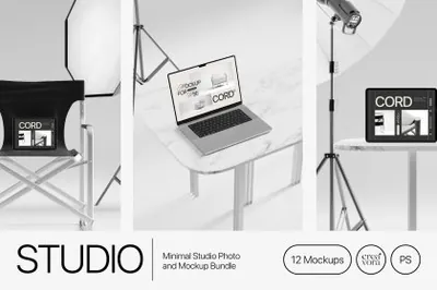 北欧极简摄影棚手机网页APP设计UI贴图展示样机模板 Studio - Minimal Mockup Bundle