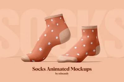 高质量纯棉袜子360度旋转动态贴图展示服装设计提案样机模板 Socks Animated Mockups