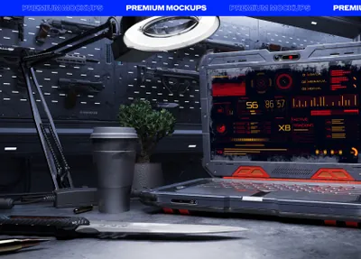 未来派赛博朋克科幻UI界面设计APP展示手机户外设备样机模板合辑 Cyber Mobile Mockups