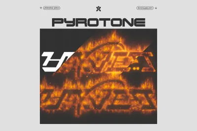 潮流复古做旧美学燃烧烟雾火焰LOGO文字特效PS动作样式素材 PYROTONE
