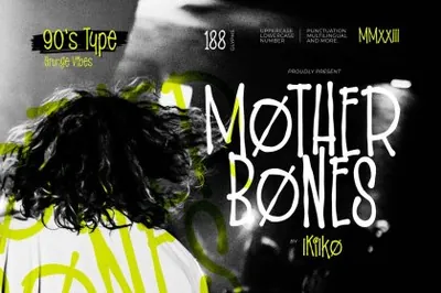 西雅图原始狂野街头摇滚音乐封面设计涂鸦英文装饰字体 Mother Bones 90s Type Grunge