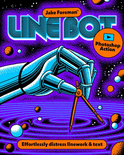 潮流复古漫画一键转丝网印刷线条手绘风格PS动作素材 Line Bot