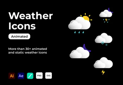 高质量全套动态天气图标AE模板素材 Weather Animated Icons