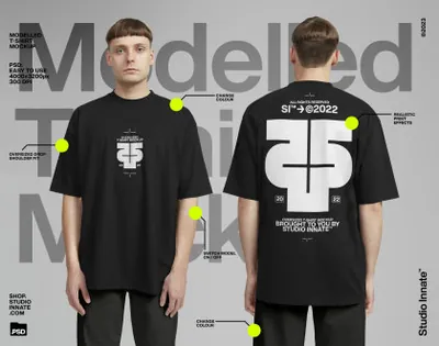潮流欧美短发男模潮牌服饰设计贴图展示样机模板 Oversized Modelled T-Shirt Mockup