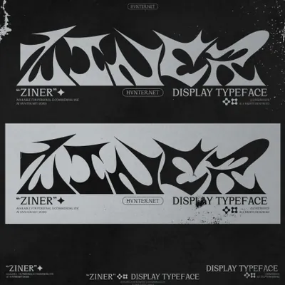 潮流酸性艺术尖锐边角刀锋地下小众抽象英文装饰字体 ZINER Typeface
