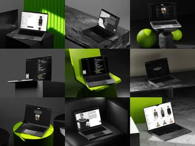 潮流三维渲染苹果笔记本场景Web网页设计界面展示样机模板 MacBook Pro 14 Mockups V1