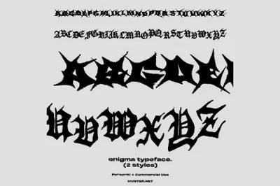 潮流酸性粗野艺术迷幻炸裂街头潮牌服饰粗糙边缘设计装饰英文哥特字体 Enigma Typeface