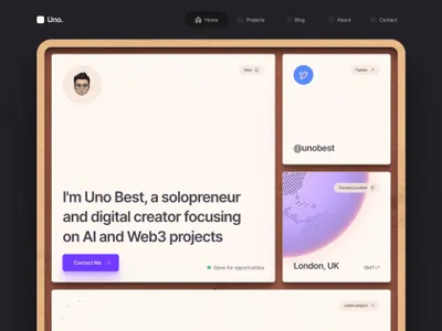 经典苹果拟物化自由职业者独立个人工作室网站官网落地页网页模板 Uno Framer Template