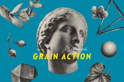 复古怀旧美学凸版印刷颗粒感图片处理特效PS动作素材 Risograph Grain Action