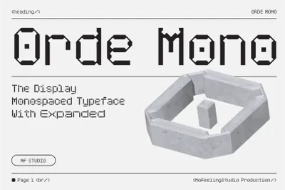高质量未来派赛博朋克科幻像素风机械工业机能科技英文装饰字体 Orde Mono