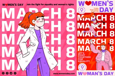 18套国际三八妇女节38女神节创意插画电商海报宣传PSD模板 Women\'s day template