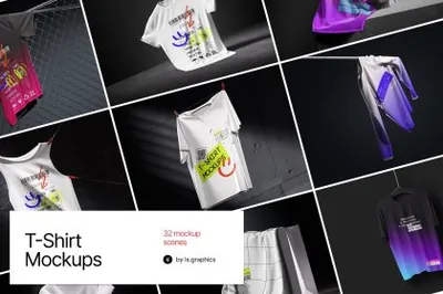 高质量背心T恤场景服装品牌设计贴图展示样机模板合辑 T-Shirt Mockups Bundle