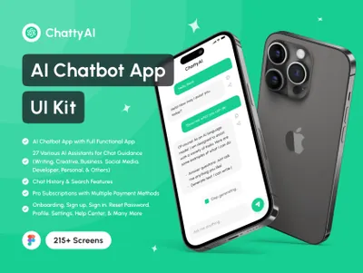 高质量人工智能ChatGPT聊天移动应用程序界面UI素材 ChattyAI - AI Chatbot App UI Kit