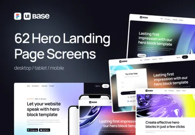 潮流企业产品介绍官网落地页网页UI模板素材 Hero Landing Page Screens | UI Base