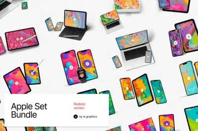 高质量苹果全家桶电脑手机平板网页APP界面贴图展示样机模板 Apple Set Bundle
