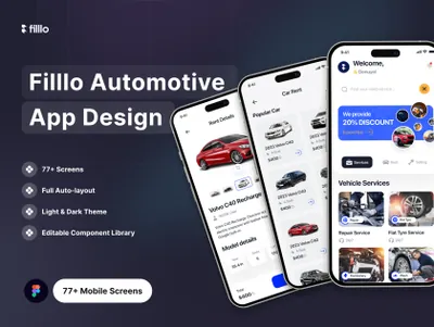 高质量汽车维修销售租赁综合移动APP平台UI界面设计素材 Filllo Automotive App UI Kit