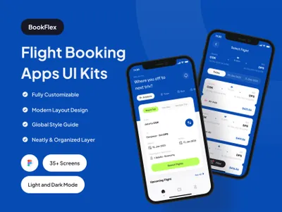 极简风航班预定网上订票移动APP设计界面素材 BookFlex - Flight Booking Apps UI Kit