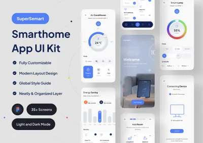 热门现代极简高端智能家居移动APPU界面I设计素材 SuperSemart - Smarthome App UI Kit