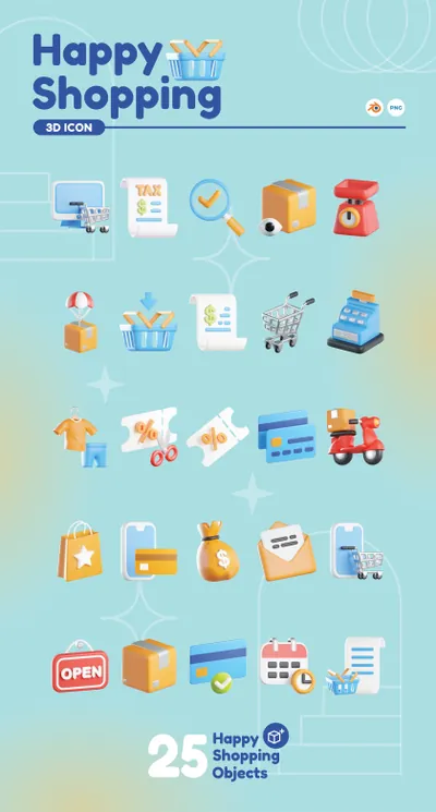 高质量Blender三维渲染超市商城购物主题3D插画图标合辑 Shopping 3D Icons