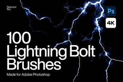 高质量雨天闪电雷电特效PS笔刷预设素材 100 Lightning Bolt Photoshop Brushes