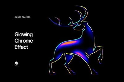 潮流复古玻璃镀铬镭射渐变金属字体特效PSD模板 Glowing Chrome Effect