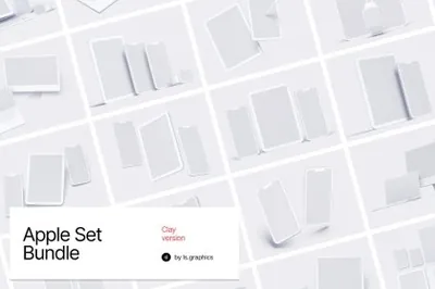 极简苹果全家桶白模电脑手机平板网页APP界面贴图展示样机模板 Apple Set Bundle Clay