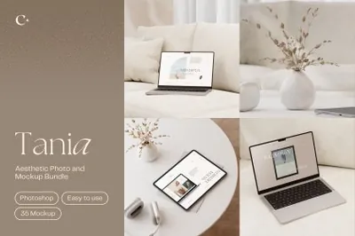 北欧极简室内温馨场景手机APP设计UI贴图展示样机模板 Tania - Aesthetic Photo Mockup