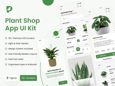 绿色极简主义鲜花绿植移动商店小程序APP设计UI界面素材 Plant Shop App UI Kit