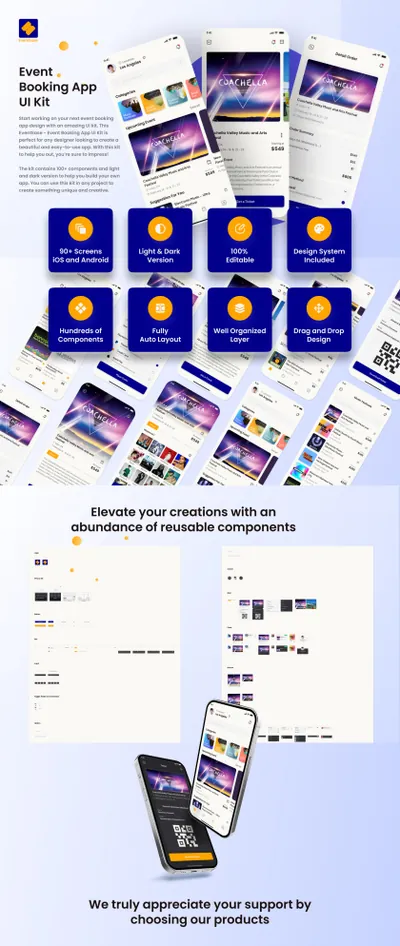 演唱会音乐会活动门票订阅移动APP界面UI素材 EventEase - Event Booking App UI Kit