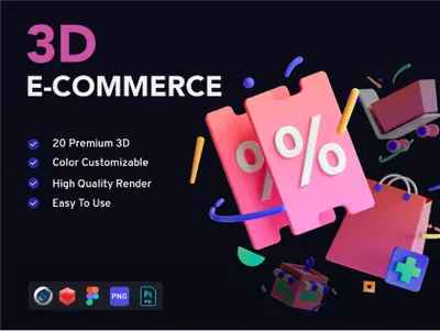 高质量三维渲染优惠券喇叭购物车电商主题卡通图标素材合辑 3D E-Commerce Pack