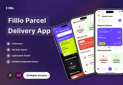 高质量快递包裹实时查询手机寄件下单移动APP界面素材 Filllo Parcel Delivery App UI