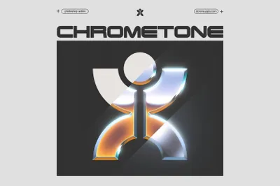 潮流复古做旧美学镀铬金属电影主题字LOGO文字特效PS动作样式素材 CHROMETONE