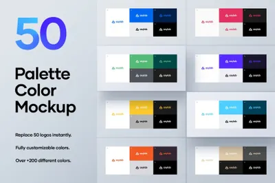 高端品牌VI设计规范logo标志品牌色调色样机PSD模板素材 50 Palette Color Logo Mockup