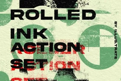 潮流复古做旧艺术滚筒墨水效果PS动作素材 ROLLED INK SIMULATOR