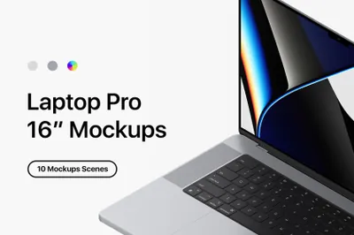 高质量苹果笔记本白模Web网页设计UI贴图展示样机模板 Laptop Pro 16\'\' Mockups Scenes