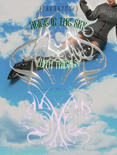 潮流Y2K美学酸性艺术恐怖镀铬金属部落图腾纹身设计素材合辑 3D Y2K Metallic Tribal