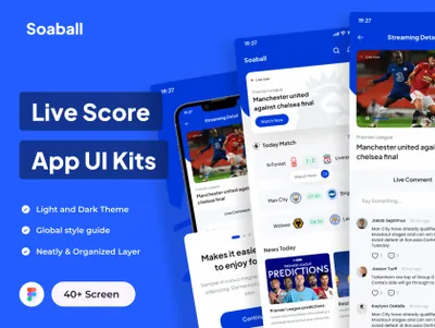 体育赛事电子竞技在线直播移动APP界面UI素材 Soaball - Live Score Streaming UI Kits