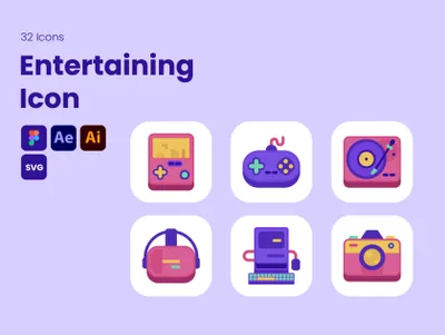 高质量多彩扁平化娱乐游戏主题Web界面UI图标素材合辑 Entertaining Icon