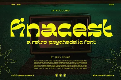 复古新怪诞迷幻主义电影海报标题排版设计英文字体 Finacest - Retro Psychedelic Font