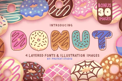 可甜稚嫩甜蜜有趣的甜甜圈设计装饰英文字体 Donut Font