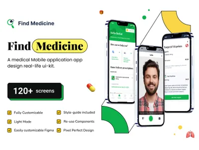 高质量医院诊所药店宠物药物移动商城APP设计UI界面素材 Find Medicine App Ui Kit