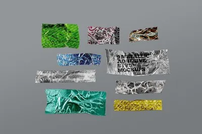 高质量酸性褶皱胶带品牌设计提案展示样机模板 Adhesive Mockup Strip Tape Metallic