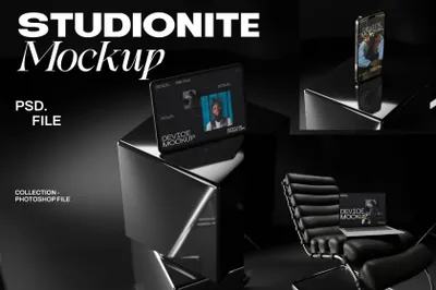 高质量暗黑工作室Web网页设计UI贴图展示样机模板 Studionite Device Mockups