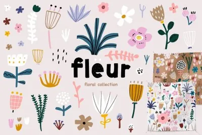 高质量现代可爱卡通芙蓉花时尚花卉无缝图案合集包 The Fleur blossom collection