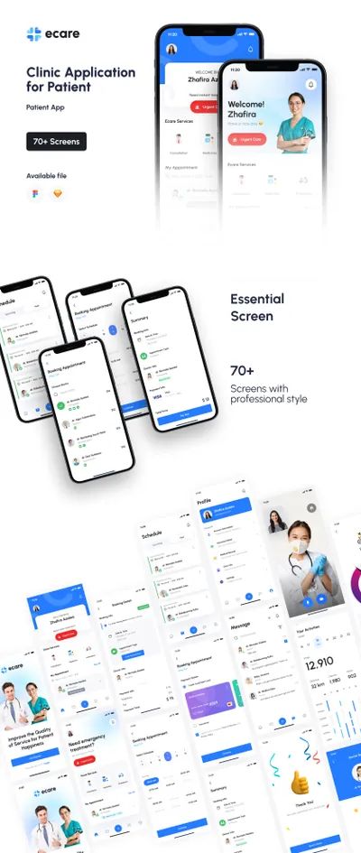 医院在线挂号预约视频问诊移动APP界面UI素材 Ecare Clinic Application for Patient