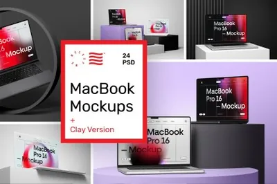 极简主义创意场景苹果笔记本网页设计提案展示样机模板合集 MacBook Pro 16 Mockups